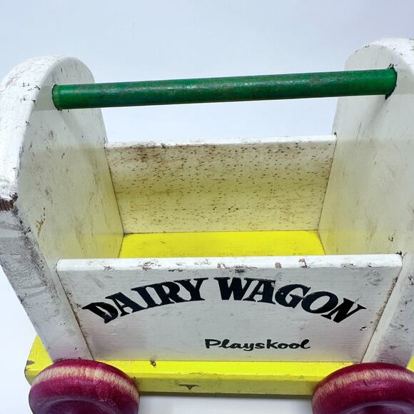 VINTAGE PLAYSKOOL DAIRY WOOD MILK WAGON PULL TOY - Picture 7 of 9